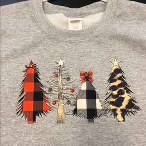 Christmas Sweater with leopard&buffalo plaid trees